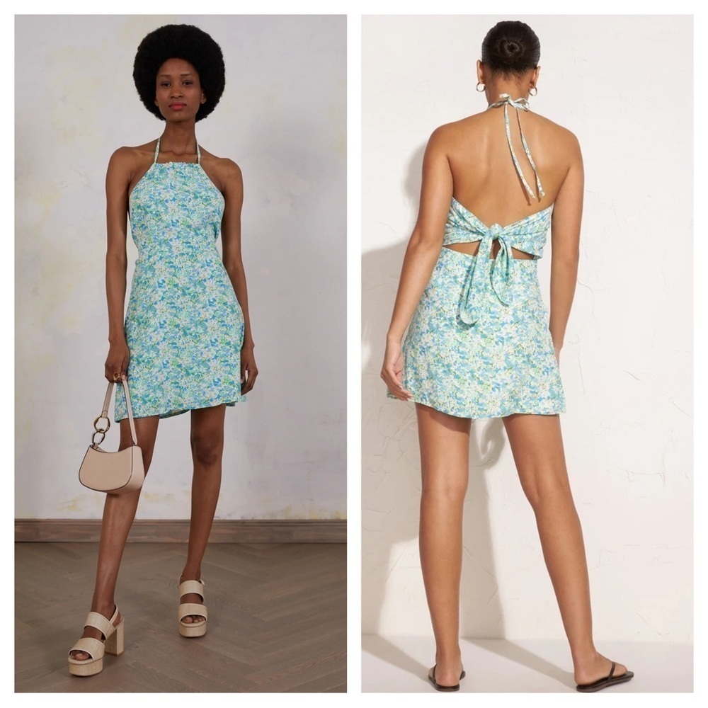 FAITHFULL The Brand / NWT Gaia Mini Halter tie Dress Varenna Green Floral 6 S
